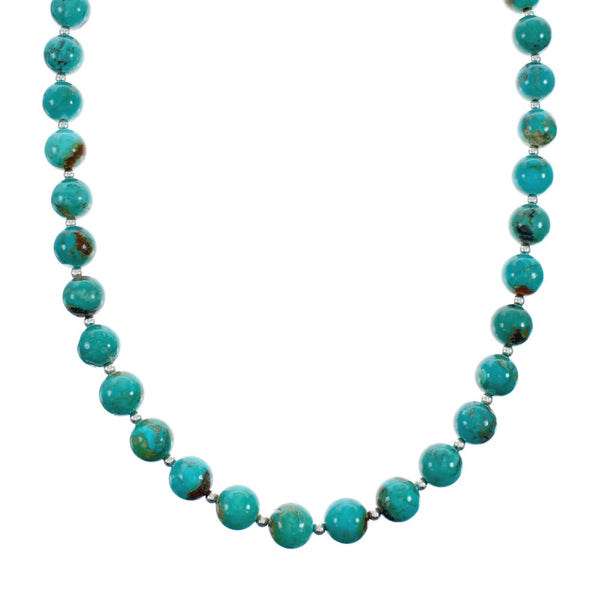 Native American Sterling Silver Turquoise Bead Necklace X10364